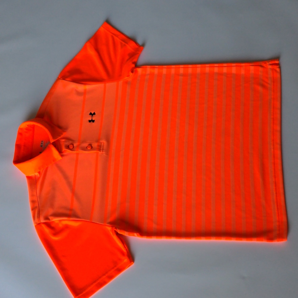 Under Armour Heat Gear Golf Polo Shirt Size M Loose Fit Bright Orange